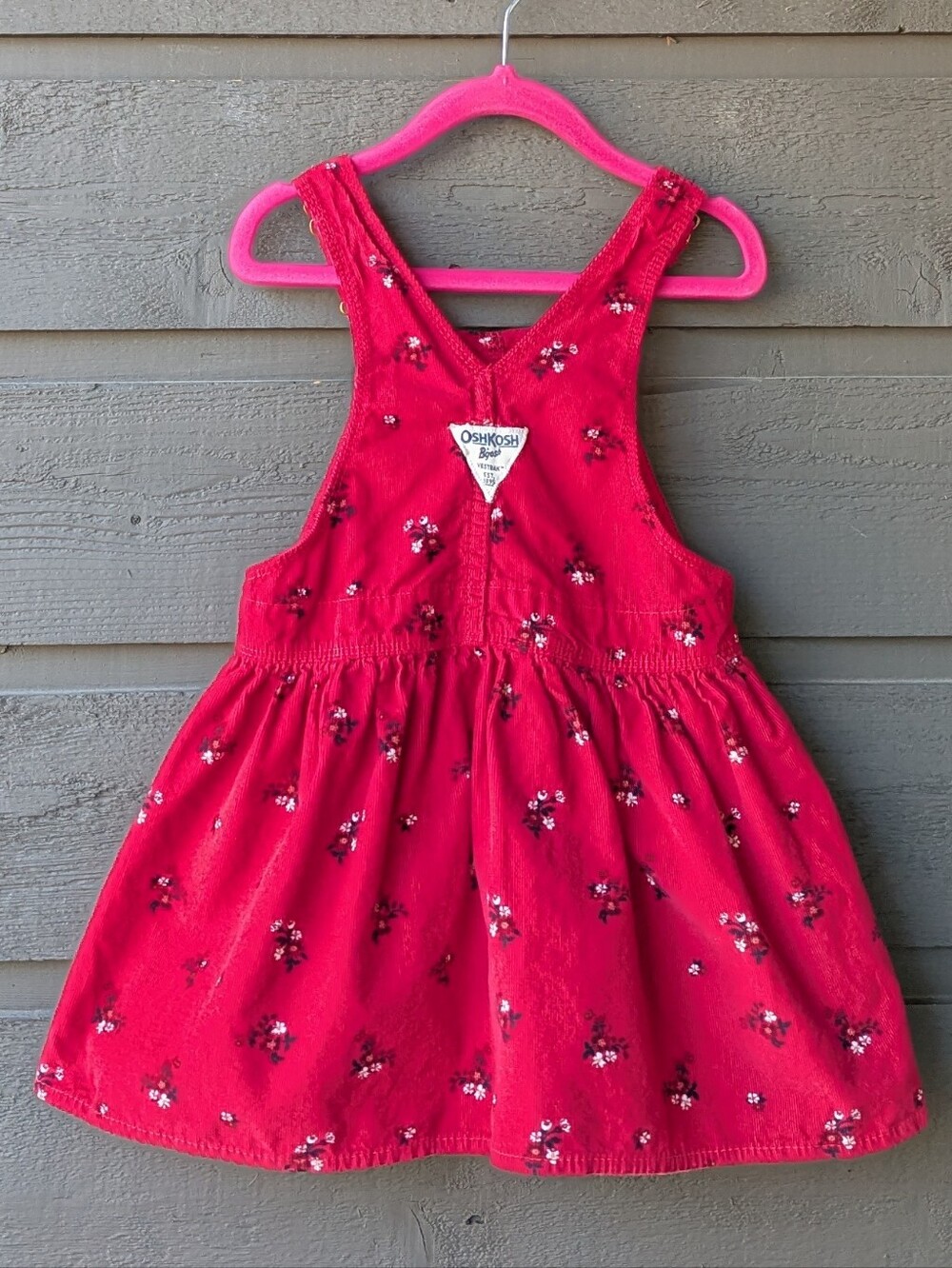 NWOT OshKosh B'gosh Toddler Floral Print Jumper Dress Red Corduroy Size 3T - Picture 3 of 7